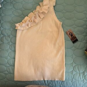 NWT.  One shoulder ribbed top with ruffled detail.